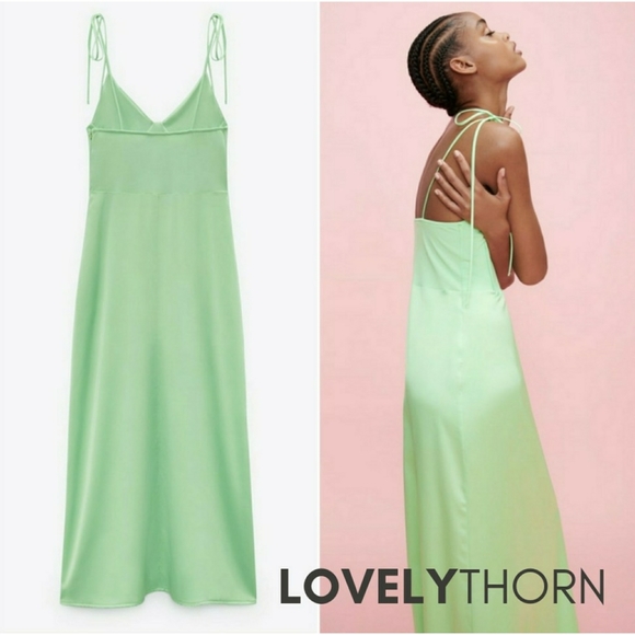 ZARA // key lime long satin bustier maxi dress - Picture 11 of 16
